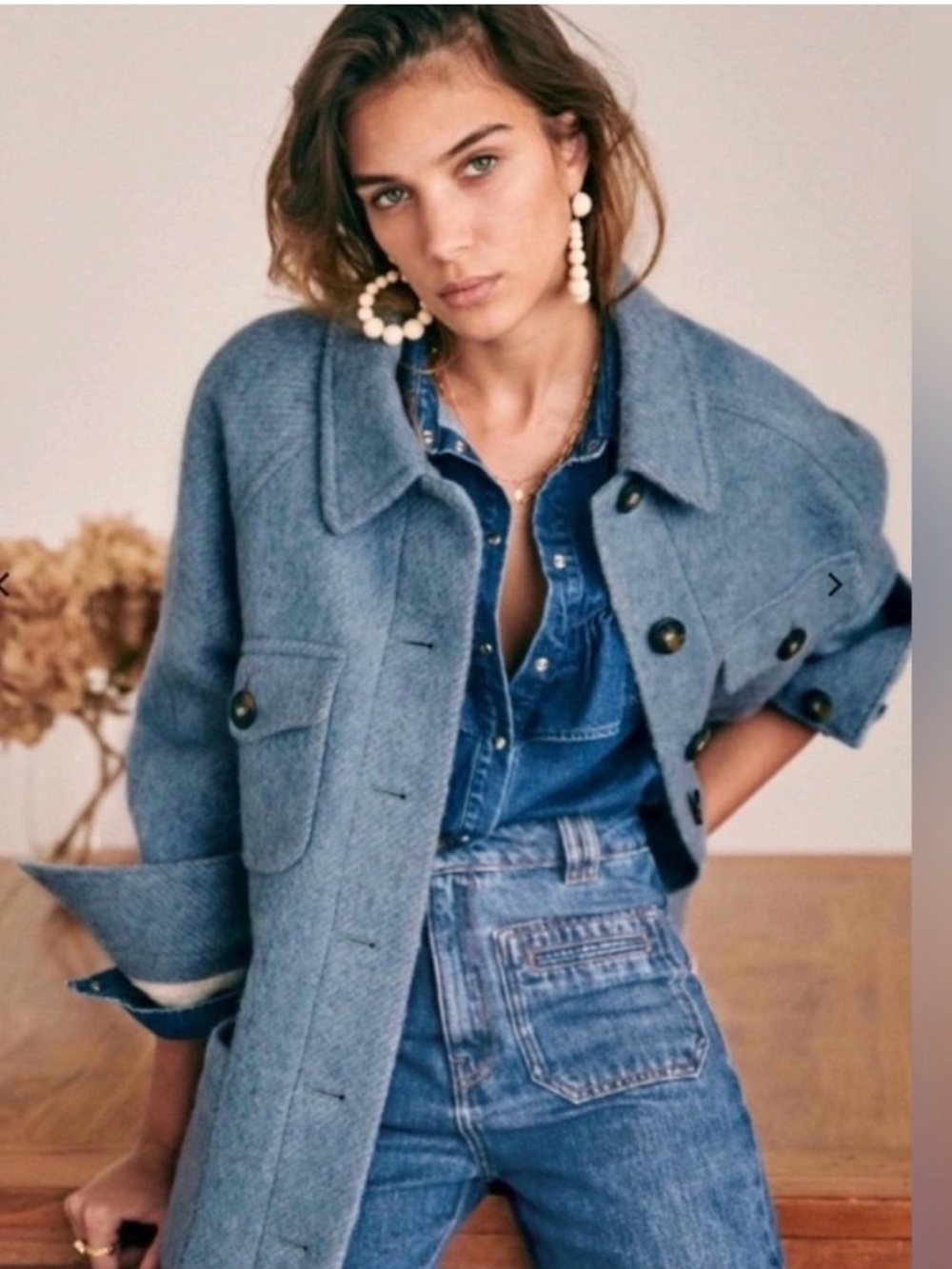 Sézane Joe Coat Women's Size 8 FR 40 Heather Blue Wool Shacket Vintage Outerwear